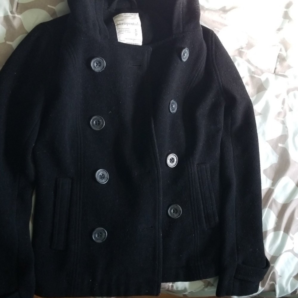 Peacoat, wool with hood. Great condition.